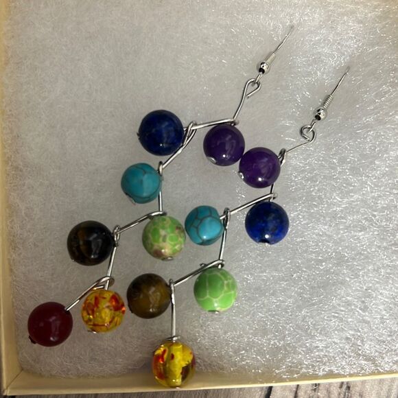 Colorful Beaded Dangle Earrings — Boho Rainbow Drop Style - Picture 5 of 5